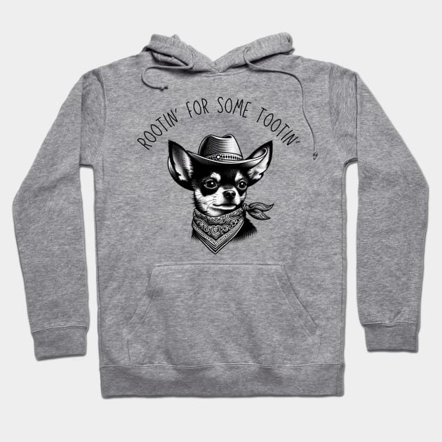 Rootin' For A Tootin' Chihuahua Cowboy Blackwork Minimalist Black Ink Hoodie by BlackWork